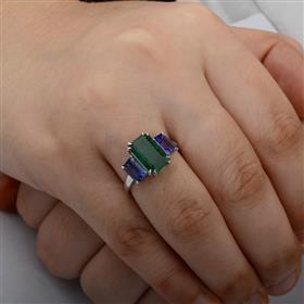 Tanzanite Emerald Three Stone Ring